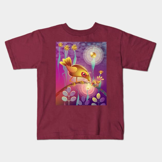 Two Magic Birds Kids T-Shirt by emespixels